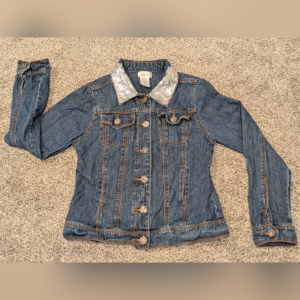 Dream Pops Cynthia R. Girls Jean Jacket Jeweled Bedazzled Collar Size Large 14